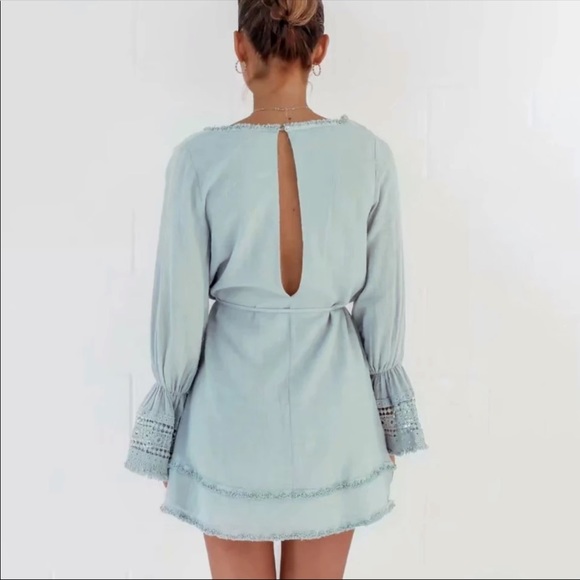 Crochet Fringe Bell Sleeve Boho Gypsy Dress Mint - Picture 2 of 12